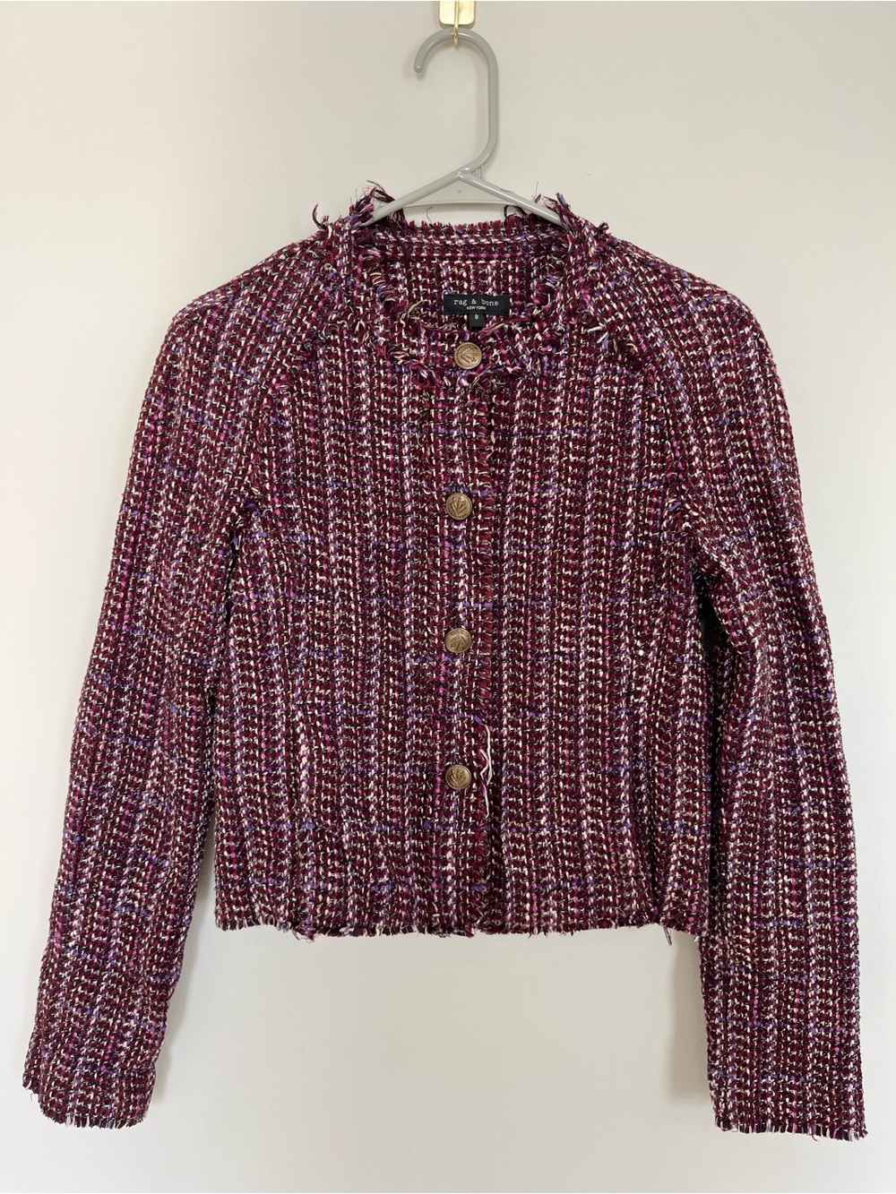 rag & bone Burgundy Multi Tweed Button Jacket